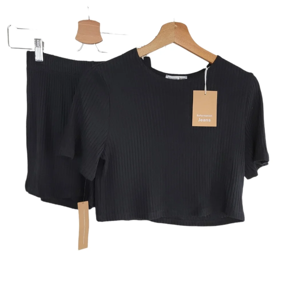 Reformation Wesley Two Peice Set Ribbed Black New With Tags Size XS